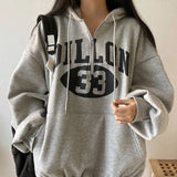 Vintage Logo Print Half Zip Up Oversized Hoodie-Outfit