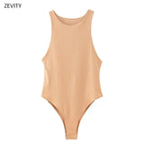 2020 Women sexy sleeveless solid color slim bodysuits female chic o neck soft blouse brand office wear playsuits tops