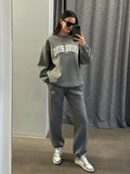 Embroidered 2 Piece Sets for Women Autumn Winter 2023 Sport Loose Sweatshirt Sweatpant Sets Suit Fashion Outfits Female-Outfit