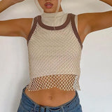 Casual Mesh Hollow Out Fishnet Top Women Sleeveless Crop Tops Summer Sexy See Through New Retro Tee Harajuku