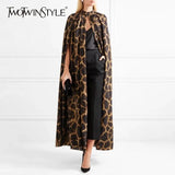 TWOTWINSTYLE Female Cardigan Coat O Neck Cloak Sleeve Print Leopard Maxi Cloaks For Women 2022 Autumn Vintage