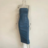 2021 New Arrival Brown Solid Color Vestidos Sleeveless Strapless Outfit Skinny Elegant Party Night Long Dresses For