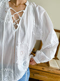 Fongt 2025 Women's New South French Vacation Shirt Women's Sleeves Sunscreen French White Shirt Women's