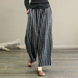 Fongt Summer New Striped Cotton Broad Legs Tight Waist Cover Meat Thin Harun Pants Women's Loose Leisure