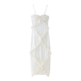 Fongt Summer New Elegant Splicing Lotus Leaf Side Dress Romantic Wind Sling Dress