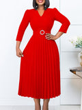 Fongt Women's Clothing 2025 Autumn New V-Neck Fashion Temperament Elegant Folding Skirt Dress