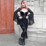 Spring And Summer New Dark Lace Lace Horn Sleeves Casual Black Blouse-Outfit