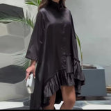 Fongt 2023 New Palace Style Pure Color Vertical Collar Pleated Hem Shirt Short Skirt-Outfit