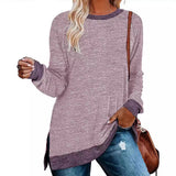 / Winter 2023 New Round Collar Color Open Fork Top Loose Head T-Shirt And Long Sleeves-Outfit