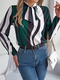 Fongt Shooting Spring And Summer New Temperament Striped Striped With Lantern Sleeve Chiffon Shirt Women's Clothing