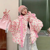 Pink Floral Puffer Jacket-Outfit