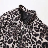 Fongt Women's Explosive Leopard Print Zipper Long-Sleeved Cotton Jacket Jacket