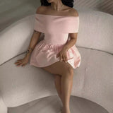 Off Shoulder Pleated Mini Dress-Outfit