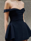 Off Shoulder Backless Pleated Mini