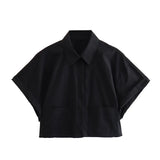 Summer Style Loose Short Pocket Decorated Poplin Shirt-Outfit