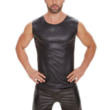 Fongt Men's Sexy Matte Leather Vest Bright Leather Sleeveless T-Shirt Size Accurate No Smell-Outfit