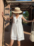 Fongt Dress Summer New White Vest Dress Female Embroidered Small Short Dress European Women's