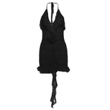 Fongt Summer Women's Solid Color Slim High Waist Fashion Hanging Neck Sexy Back Dress-Outfit