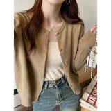 Fongt Gray Knitted Cardigan Women's Autumn With High-End Sweater Coat Early Autumn Temperament Long Sleeve