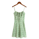 Trendy Women's Dress In Spring And Summer French Retro Pastoral Style Green Background Small Broken Flower Holiday Leisure Sling Dress-Outfit