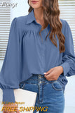 Casual Button Shirts Elegant Lantern Sleeve Chiffon Loose Women Blouse Vintage Solid Lady Top Office Woman Clothes