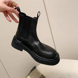 Chimney Boots ~ Autumn 2024 With Skirt Leather Martin Boots British Style Versatile Round Head Thick Bottom Ankle Boots-Outfit