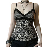 Fongt Leopard Splicing Lace Small Sling Sexy Vest Babes Design Boobs Type Low Collar Repair Body