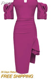 Summer 2023 New High Quality Ladies Mini Dress Off Shoulder Side Slit Tight Puff Sleeve Sexy Celebrity Party
