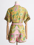 Fongt 2025 New Unique Printed Design Shirt Top + Casual Shorts Niche Fashion Set