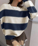 Fongt Wind Stripe Bumpy Long-Sleeved Knitted Shirt Women's Autumn Collar Collar Temperament Top Sweater