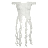 Fongt Wind Lace Flounce Ribbon Strap Show Thin Chest A Word Collar Slim Design Sense Vest-Outfit