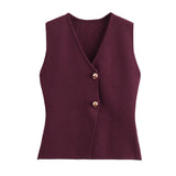 Fongt Women's Clothing 2025 Summer Solid Color Repair Gold Button Knitted Vest Top
