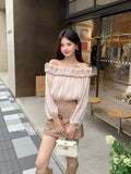 Fongt Xixi 2025 Autumn White Standard French Temperament Cloud Out-Shoulder Design Chiffon Long Sleeve Top 89488