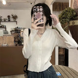 V-Neck Single-Dcupet Knitted Jersey Autumn And Winter Ocean Atmosphere New Chic Bottom Coat Short
