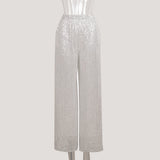 Pants 2024 New Insy2k Fashion Pearl Light Sequin Straight Floor Pants-Outfit