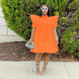 Dress High Waist Retro Pleated Puff Sleeve Loose Women's