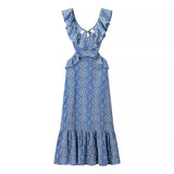 Fongt New Women's Fashion Heavy Industry Cotton Embroidery Cascade Decoration Stampling Dress