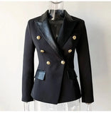 QUALITY Newest 2023 Designer Jacket Women's Classic Lion Buttons Double Breasted Leather Collar Slim Fit