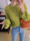 Fongt Spring And Summer New Temperament Lady Thin Hollow-Out Shirt Korean Version Of Women's Round Collar Twist Flower Bat Sleeve Sweater-Outfit