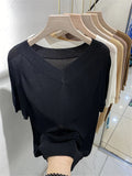 Ice Silk Knitted Tops Women Casual Loose V-neck Thin Knitwear T-shirts New Big Size 4xl Korean Short Sleeve Pullover