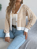 2025 Clam Striped Lantern Long-Sleeved Sweater Short Coat Women's