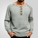 Fongt Men's Spring And Autumn Knitted Shirt Solid Long Sleeves Thin Sweater
