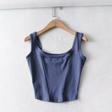 2021 Summer Women Solid Cotton Crop Tank Top Sleeveless Backless Female Tops
