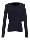 Fongt Style Sweater Women's 2025 Spring New Fashion Collar Design Long-Sleeved Shoulder High-End Feel