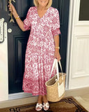 Fongt Summer Temperament Commuting Long-Term Broken Flower Tie-Dye Printing Large Code Loose Dress Women