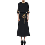 Fongt New Temperament Flower Heavy Industry Nails Seven-Sleeved Jacket Jacket Mid-Long Half Skirt Set