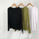 Fongt Comfortable Super Soft Modal Cotton Long Sleeve T-Shirt Women's Spring New Solid Color Round Collar With A Bottom Top-Outfit