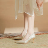Fongt Wedding Shoes Women's Fine Heel 2025 New Pointed Bright-Heeled High-Heeled Shoes With Skirts Bridesmaids Banquet Single