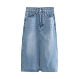 New Denim Split Design Medium-Length Skirt 2569999-Outfit