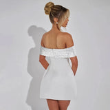 White Off-shoulder Sequin Strap Mini Dress-Outfit